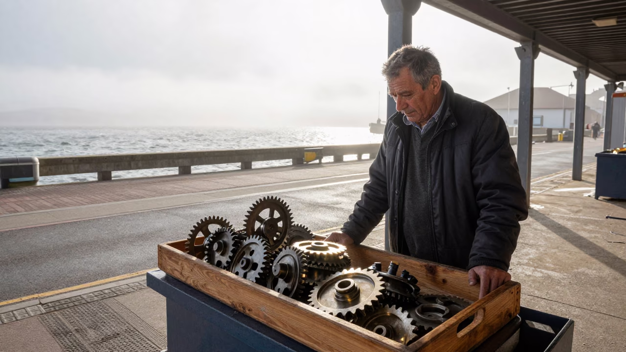 Fishmonger Gears Sunlit Harbor Quay Hanover in at a harbor quay near Hanover