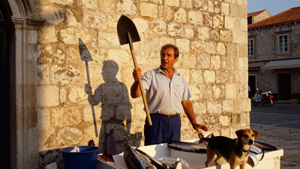 Fishmonger in Dubrovnik at Golden Hour in in Dubrovnik, Croatia