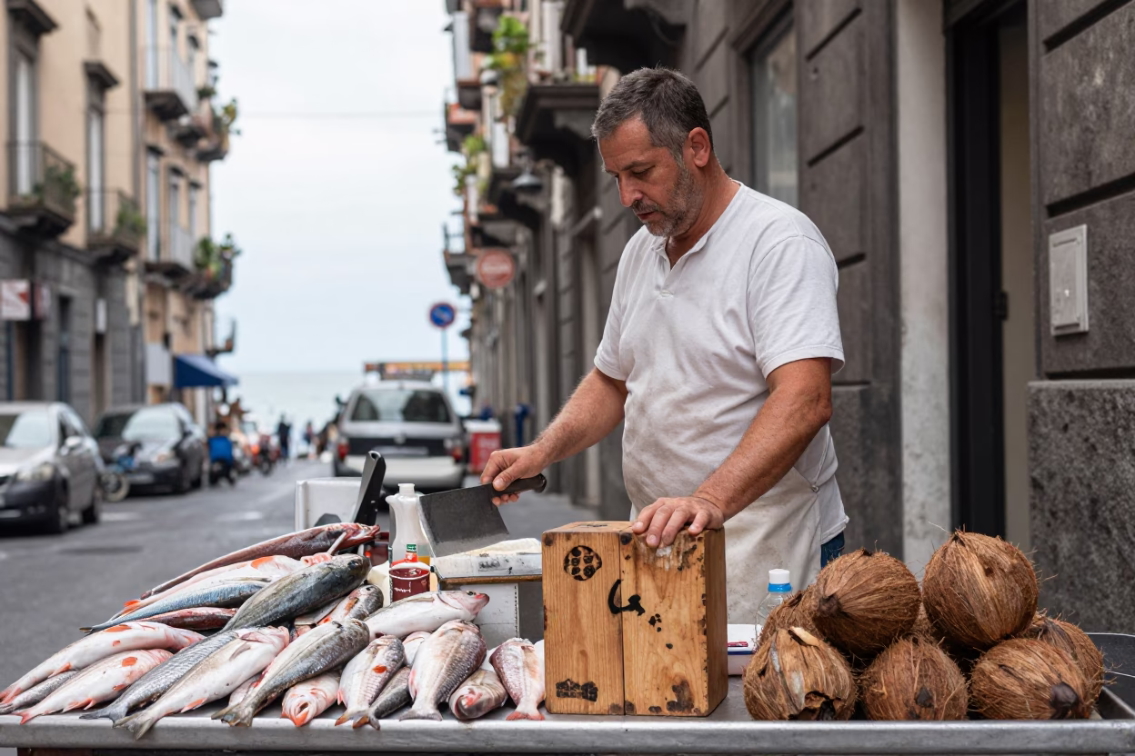 Fishmonger's Stall in Naples in in Naples, Italy