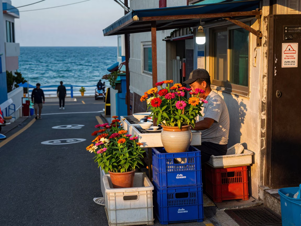Fishmonger Stall in Busan in in Busan, South Korea