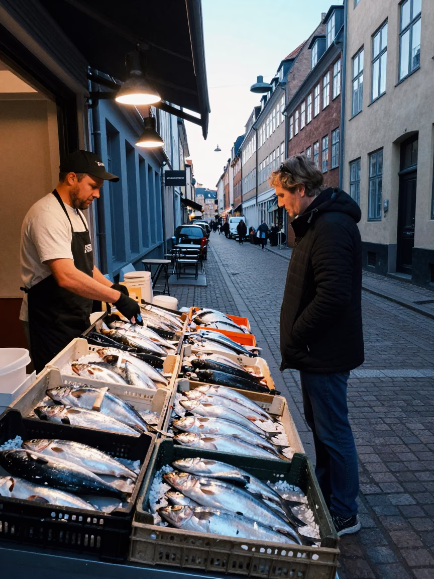 Fishmonger Stall in Copenhagen in in Copenhagen, Denmark