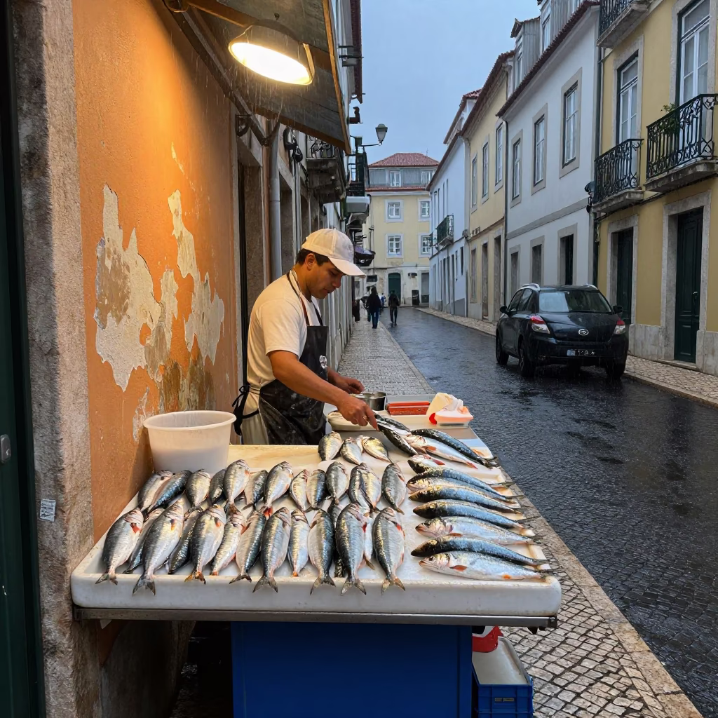 Fishmonger Stall in Lisbon in in Lisbon, Portugal