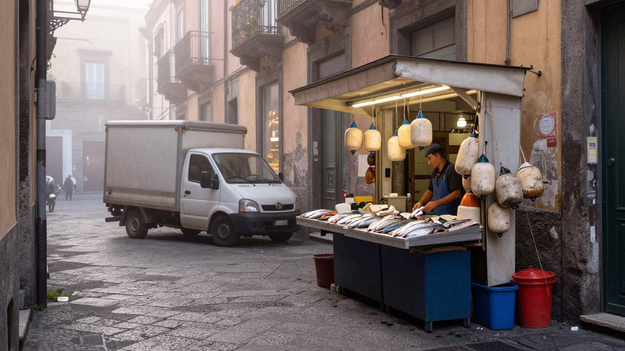 Fishmonger Stall in Naples in in Naples, Italy