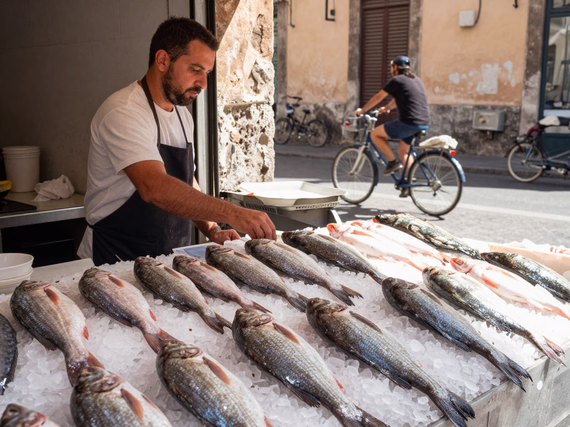 Fishmonger Stall in Palermo in in Palermo, Italy