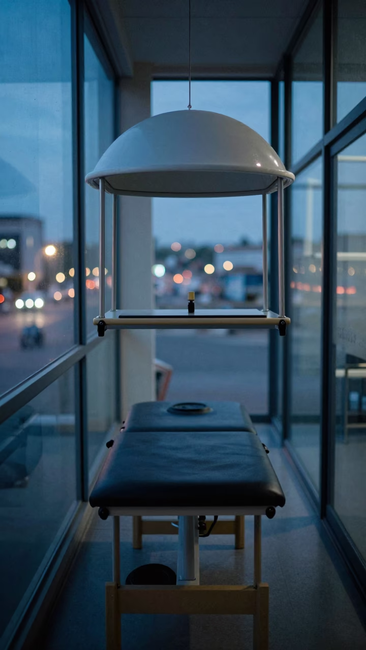 Fit Test Hood Shelf in Katsina Gym Twilight in inside a rehabilitation gym near Katsina