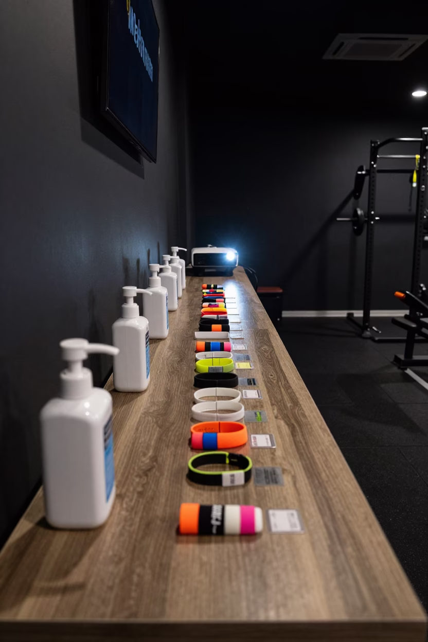 Fitness Check-in Desk Night Projector Glow in inside a strength room near Mbabane