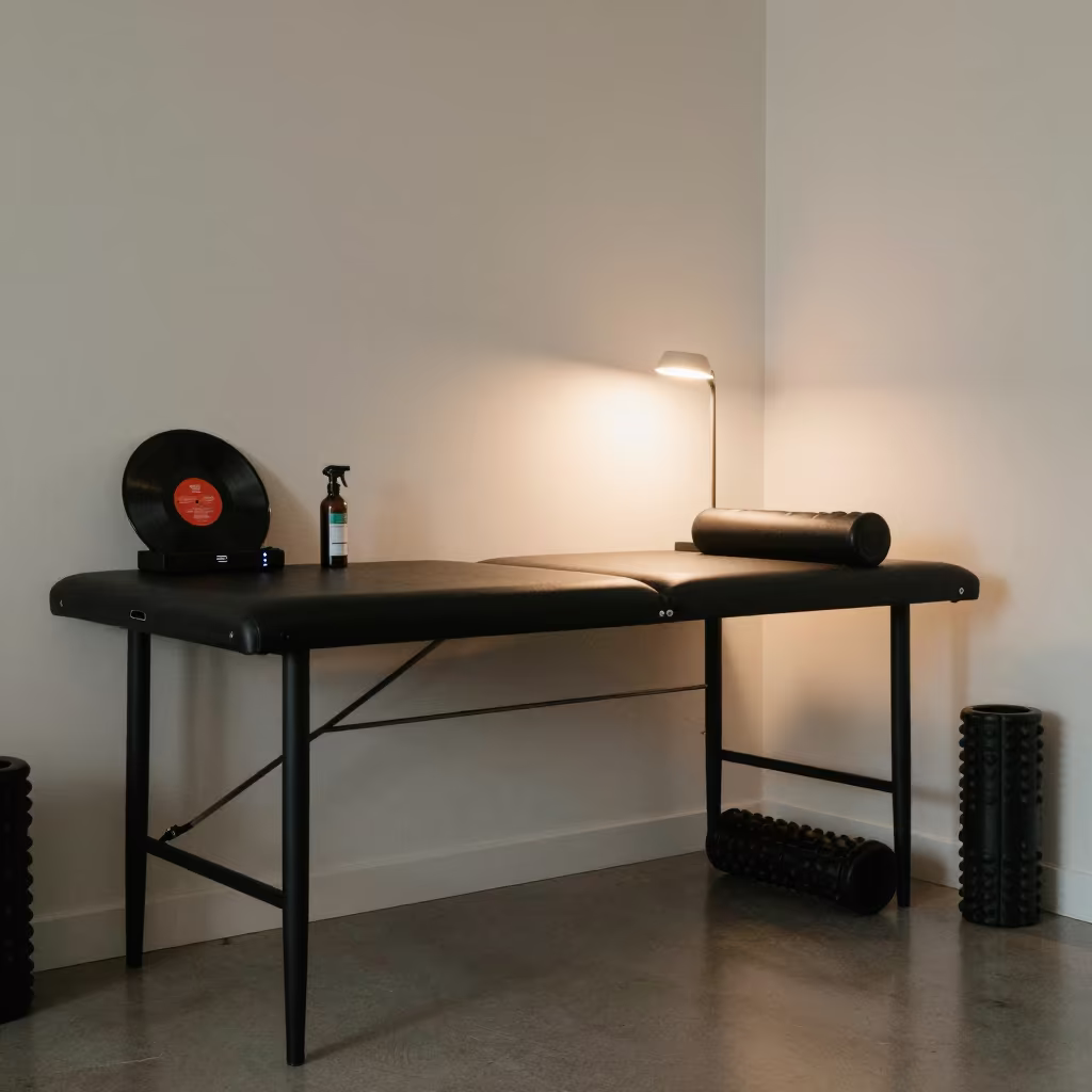 Fitness USB Case on Recovery Lounge Desk in inside a recovery lounge beside foam rollers in Puerto Cabello