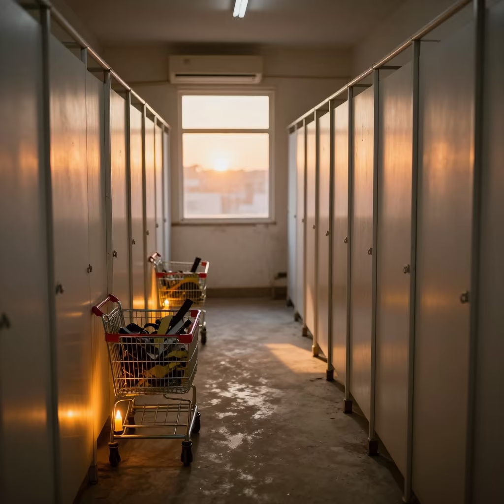 Fitting Room Cart Strap Bin at Sunset in inside a fitting room corridor in Faizabad