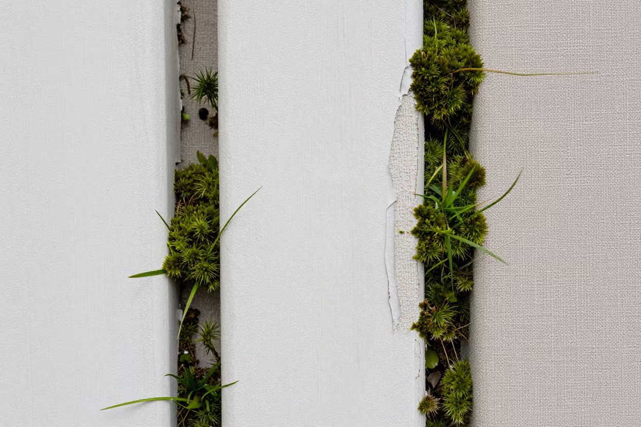Five Paint Layers Reveal Sideways Moss on Linen in against woven linen fibers near Villahermosa