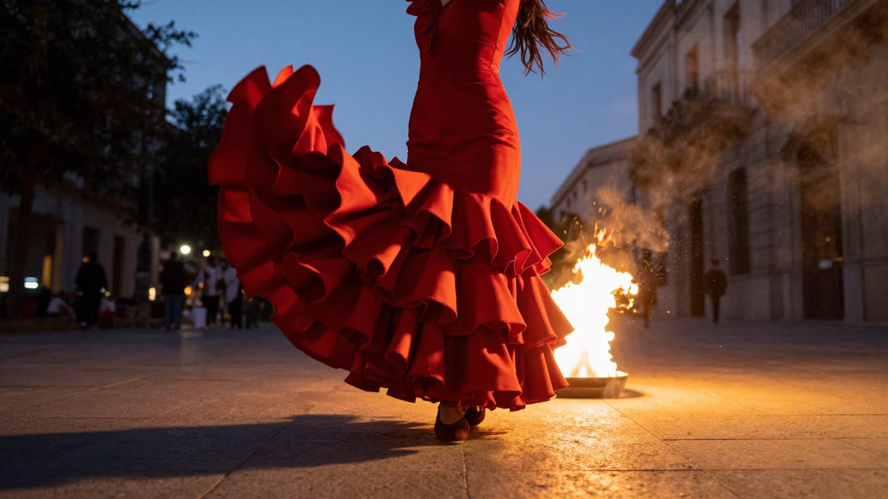Flamenco Dancer Red Dress Barcelona Golden Hour in near Barcelona