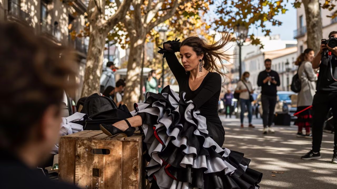 Flamenco Dancer Resting Backstage in Barcelona in in Raval, Barcelona