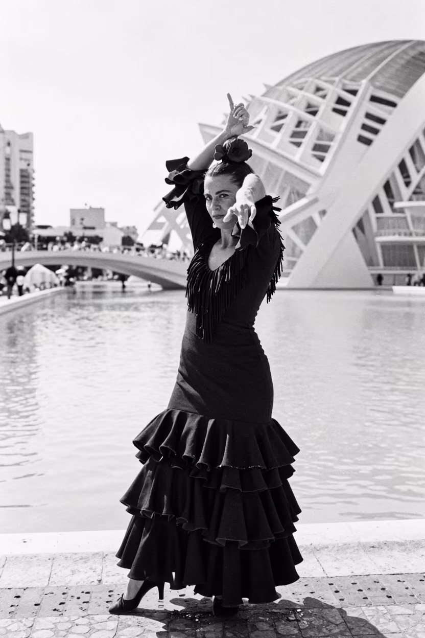 Flamenco Dancer Resting Backstage Valencia in beside a canal in Valencia