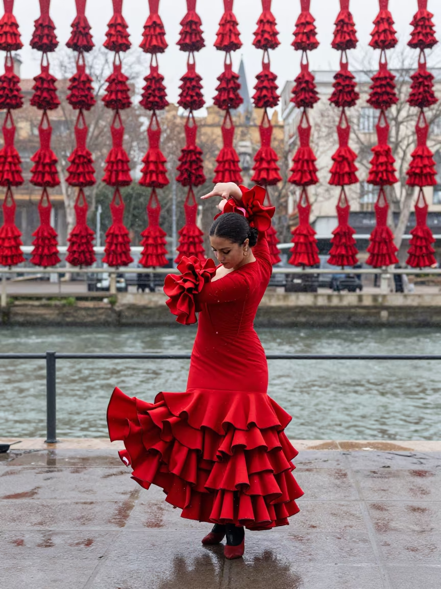 Flamenco Dancer Snow Grid Barcelona in near a riverside landing in Poble Sec, Barcelona