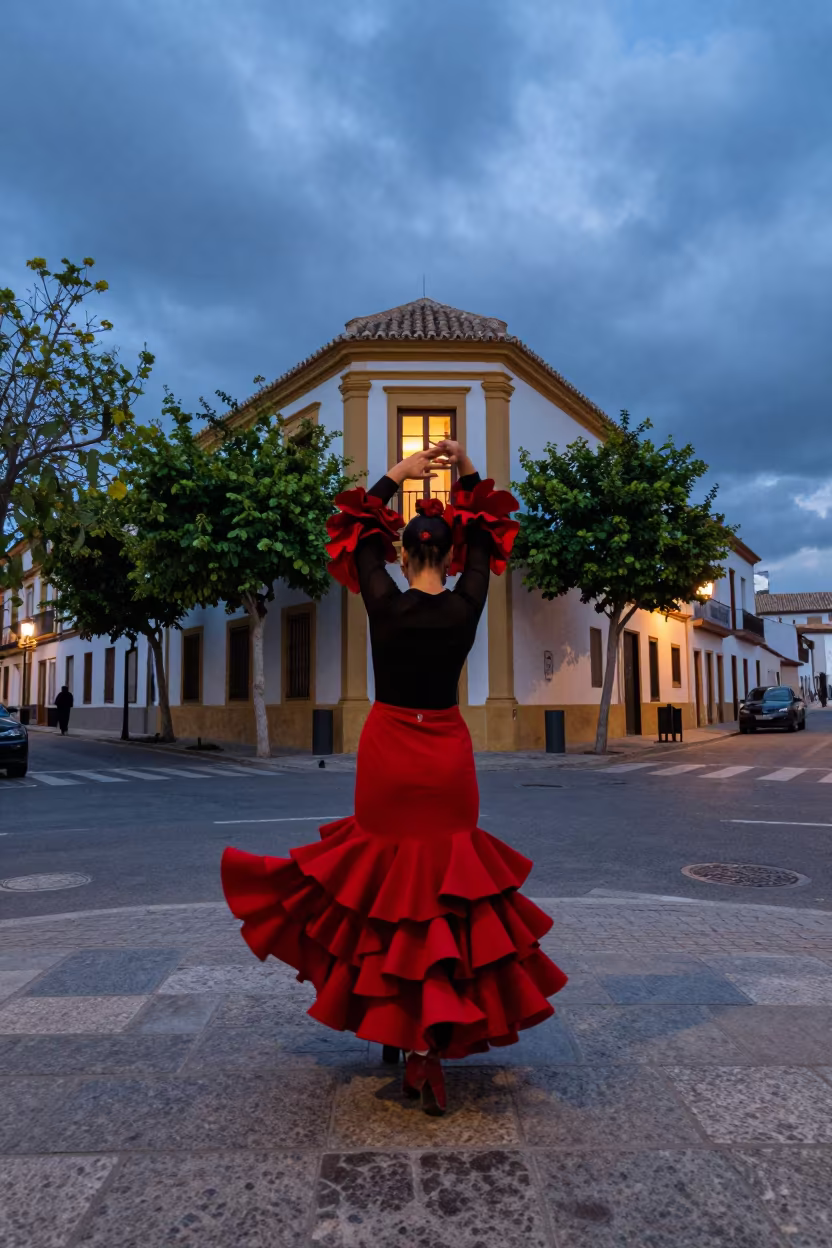Flamenco Dancer in Valencia Blue Hour Twilight in in Valencia