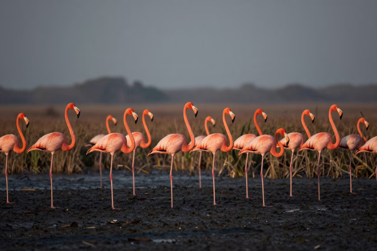 Flamingo Colony at Dawn on Soda Lake in near Ho Chi Minh City