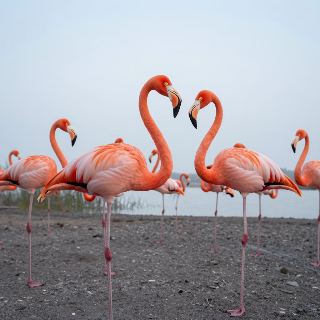 Flamingos at Dawn on Soda Lake Trail in along a game trail near Ho Chi Minh City