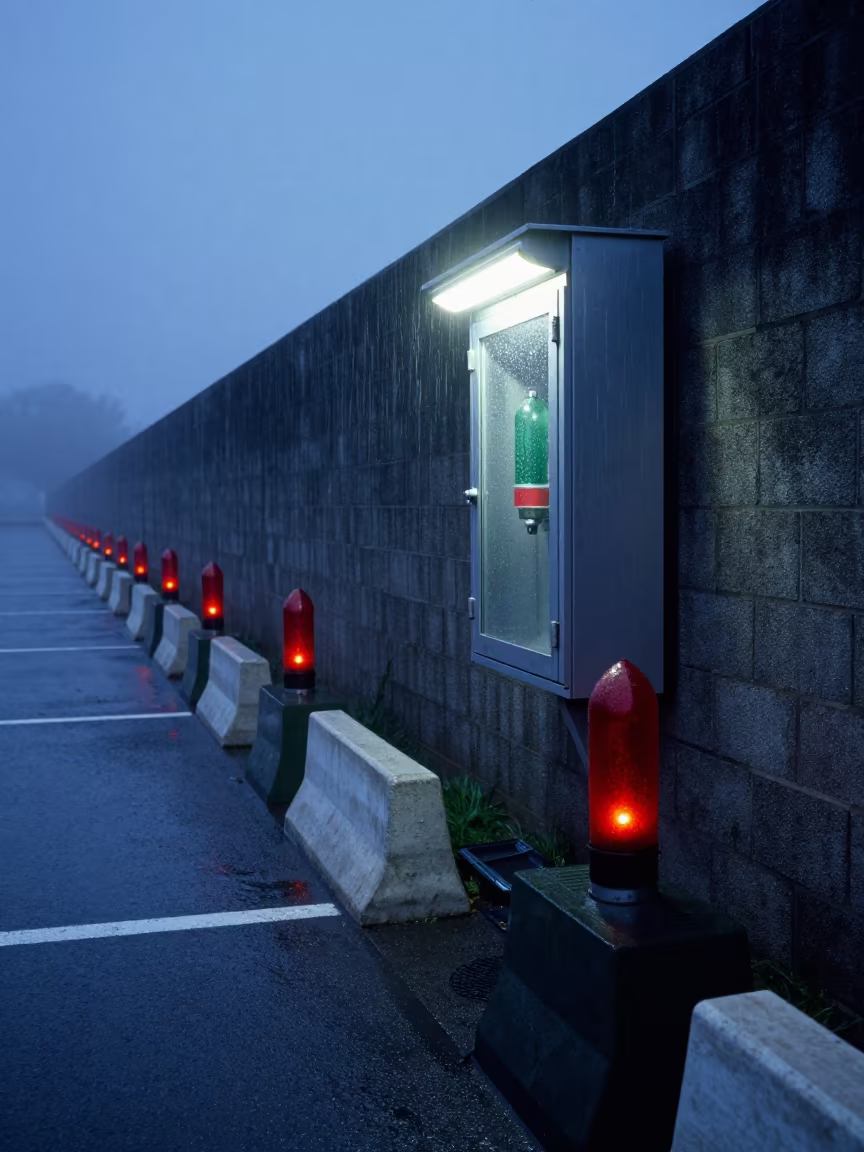 Flare Cabinet at Toluca Checkpoint Monsoon Fog in at a checkpoint lane in Toluca de Lerdo