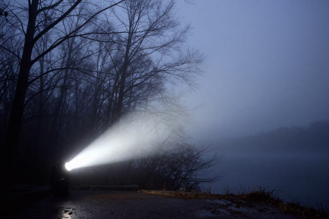 Flashlight Beam Through Winter Fog Near Shanghai in near Shanghai