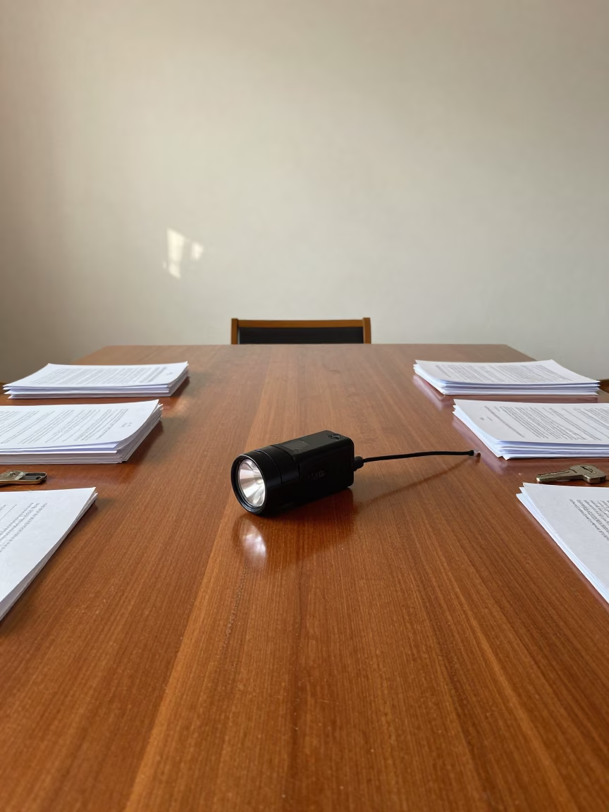 Flashlight Charger on Boardroom Table Tirana in at a boardroom table before a meeting in Tirana