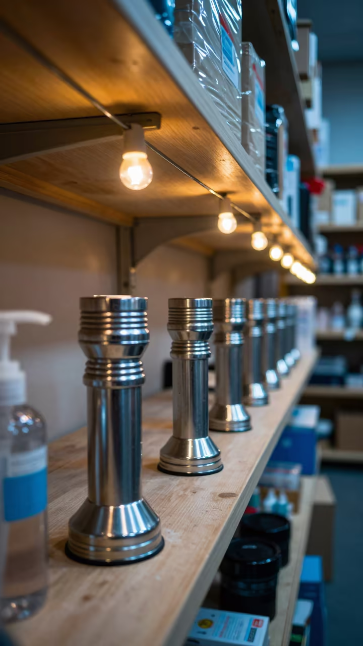 Flashlight Dock in Chengdu Stockroom Evening in inside a stockroom behind the sales floor in Chengdu