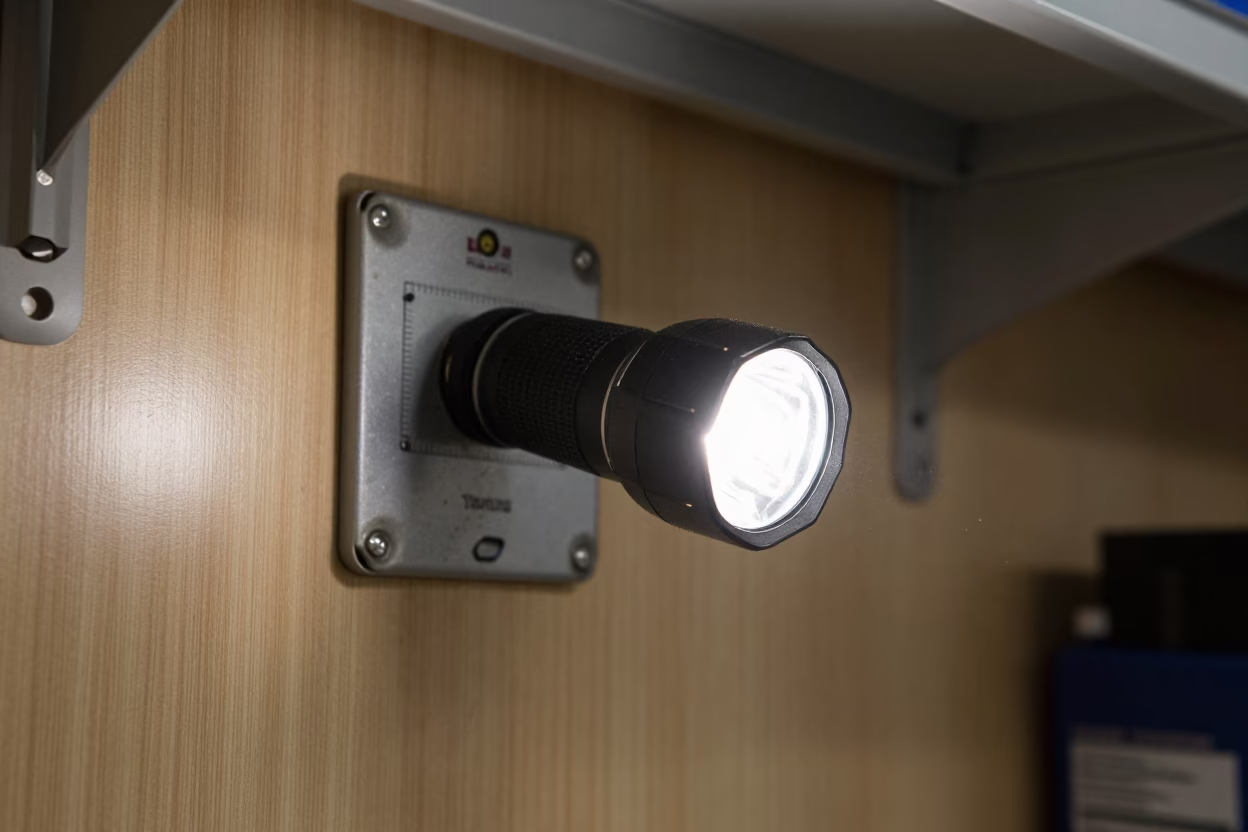 Flashlight Dock in Temara Stockroom Night in inside a stockroom behind the sales floor in Temara