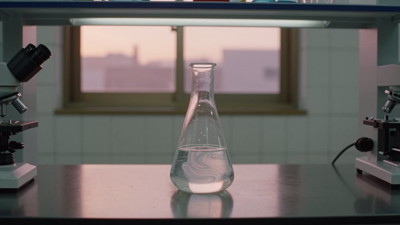 Flask Swirling in Taipei Lab in at a microscopy bench near Taipei