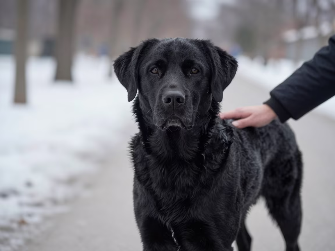 Flat-Coated Retriever Portrait Winter Park Ağrı in along a quiet park path with soft open shade and a clean background in Ağrı