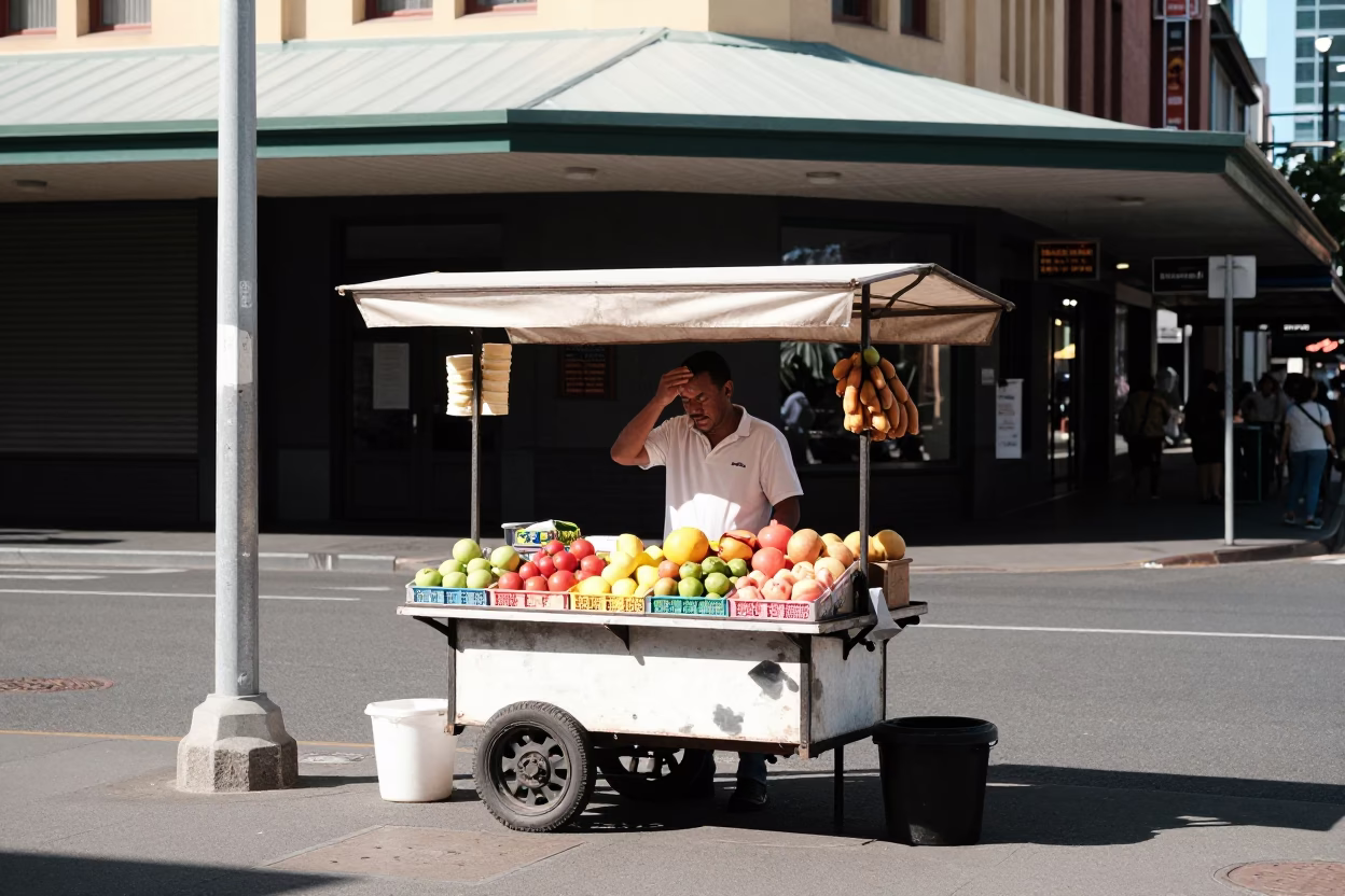 Flat Noon Light Captures Street Vendor in Adelaide South Australia in in Adelaide, South Australia, Australia