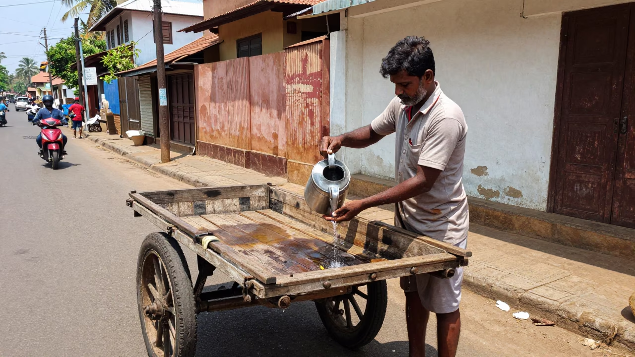 Flat Noon Light in Kochi India Street Scene with Watering Jug in in Kochi, India