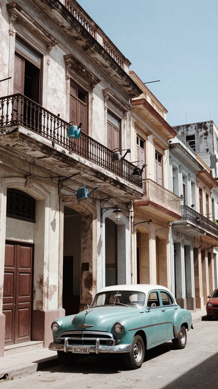Flat Noon Light on Balcony in in Havana, Cuba