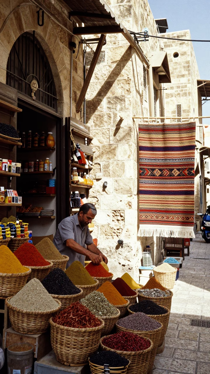 Flat Noon Light on Baskets in in Amman, Jordan