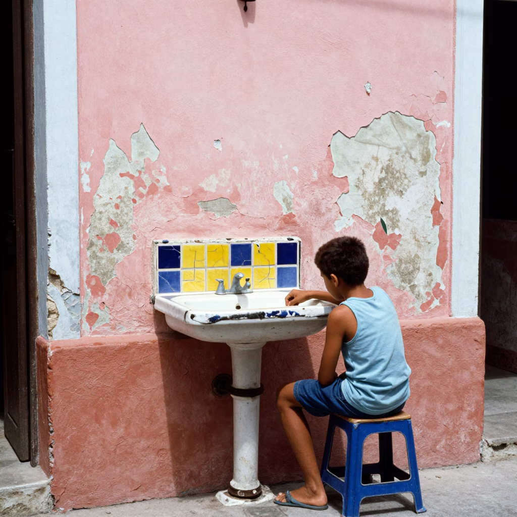 Flat Noon Light on Boy in in Havana, Cuba