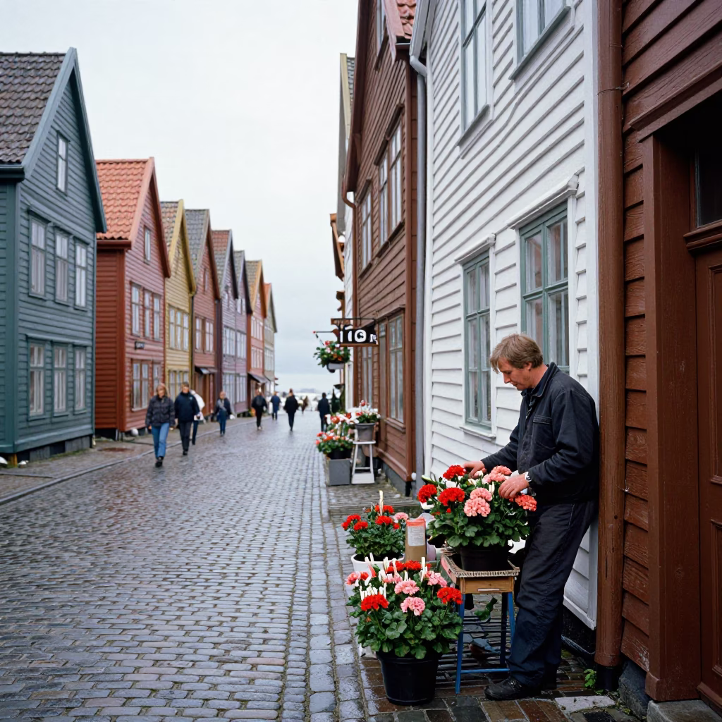 Flat Noon Light on Clothespins in Bergen in in Bergen, Norway