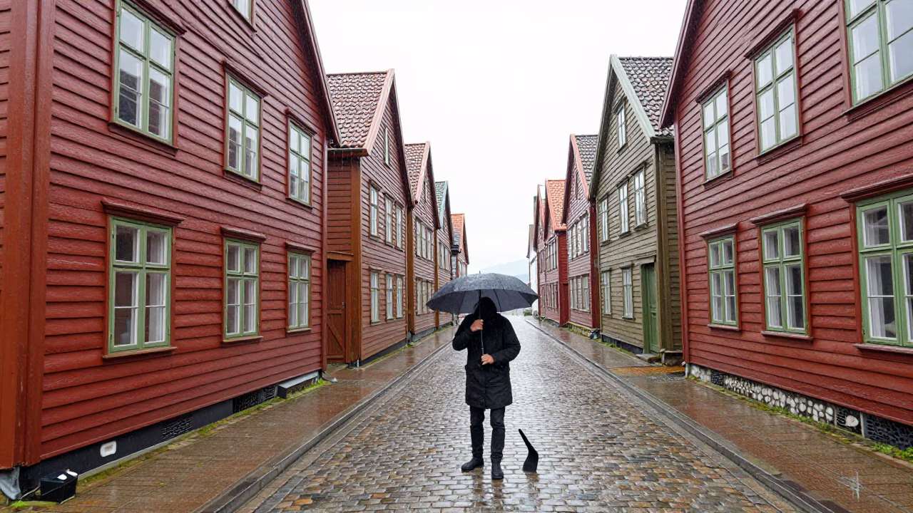 Flat Noon Light on Coat in in Bergen, Norway