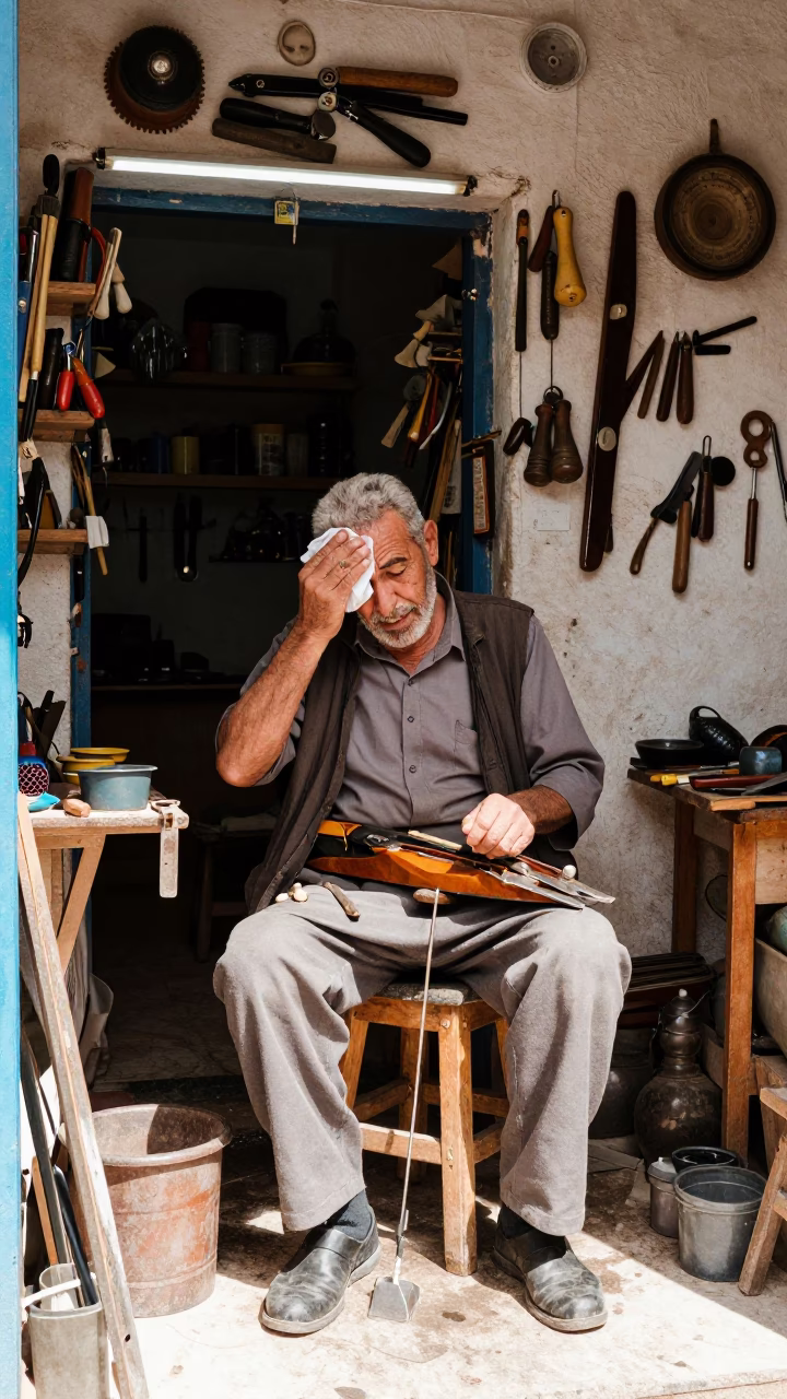 Flat Noon Light on Cobbler in in Tunis, Tunisia
