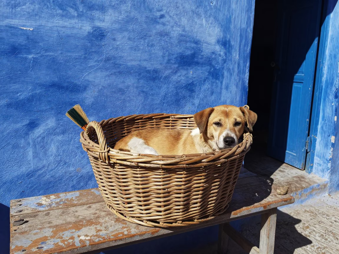 Flat Noon Light on Dog in Essaouira in in Essaouira, Morocco
