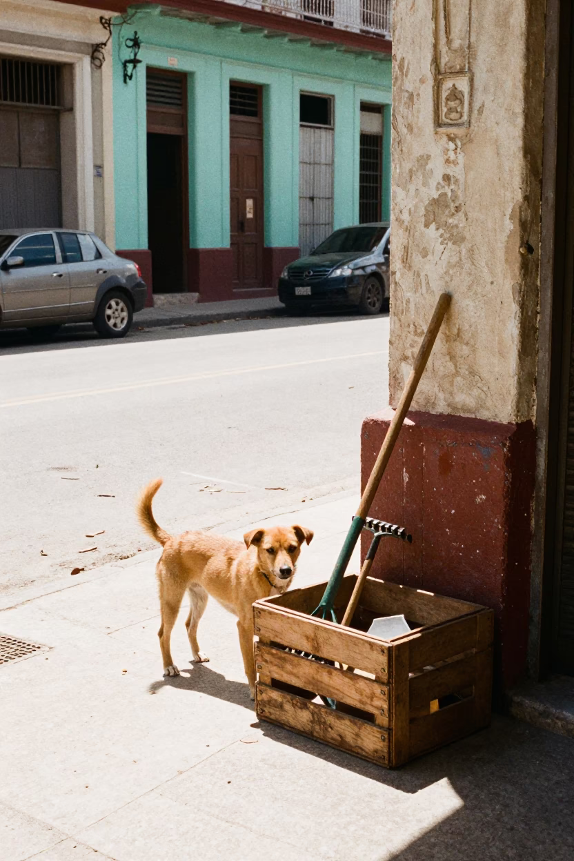Flat Noon Light on Dog in in Havana, Cuba