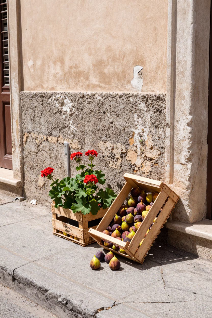 Flat Noon Light on Geraniums in Palermo in in Palermo, Italy