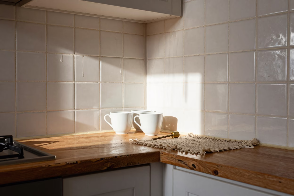 Flat Noon Light on Kitchen Corner in Barcelona in in Barcelona, Spain