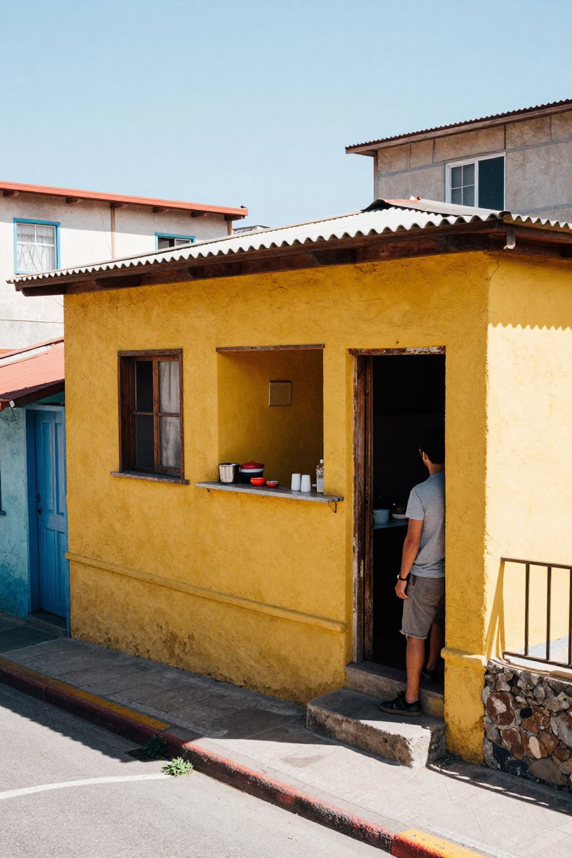 Flat Noon Light on Man in in Valparaiso, Chile