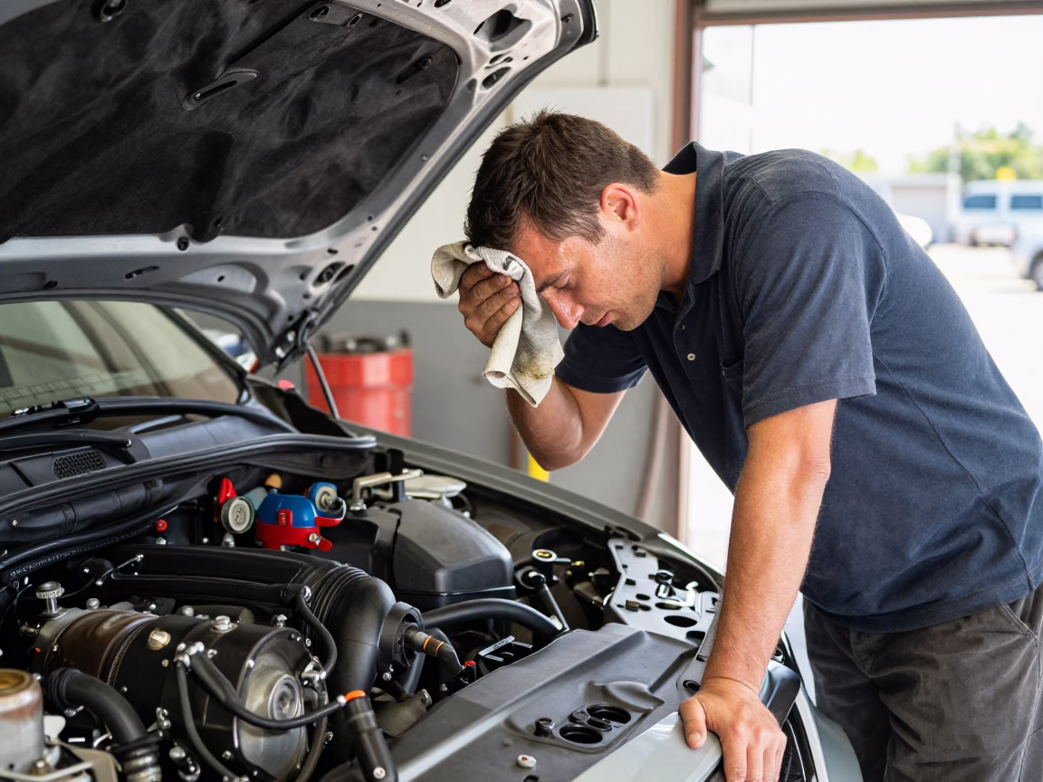 Flat Noon Light on Mechanic in in Austin, Texas, United States