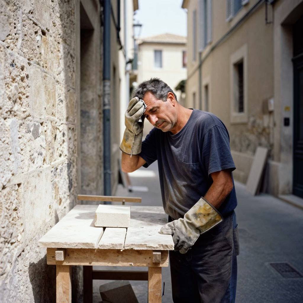 Flat Noon Light on Stonemason in Marseille in in Marseille, France