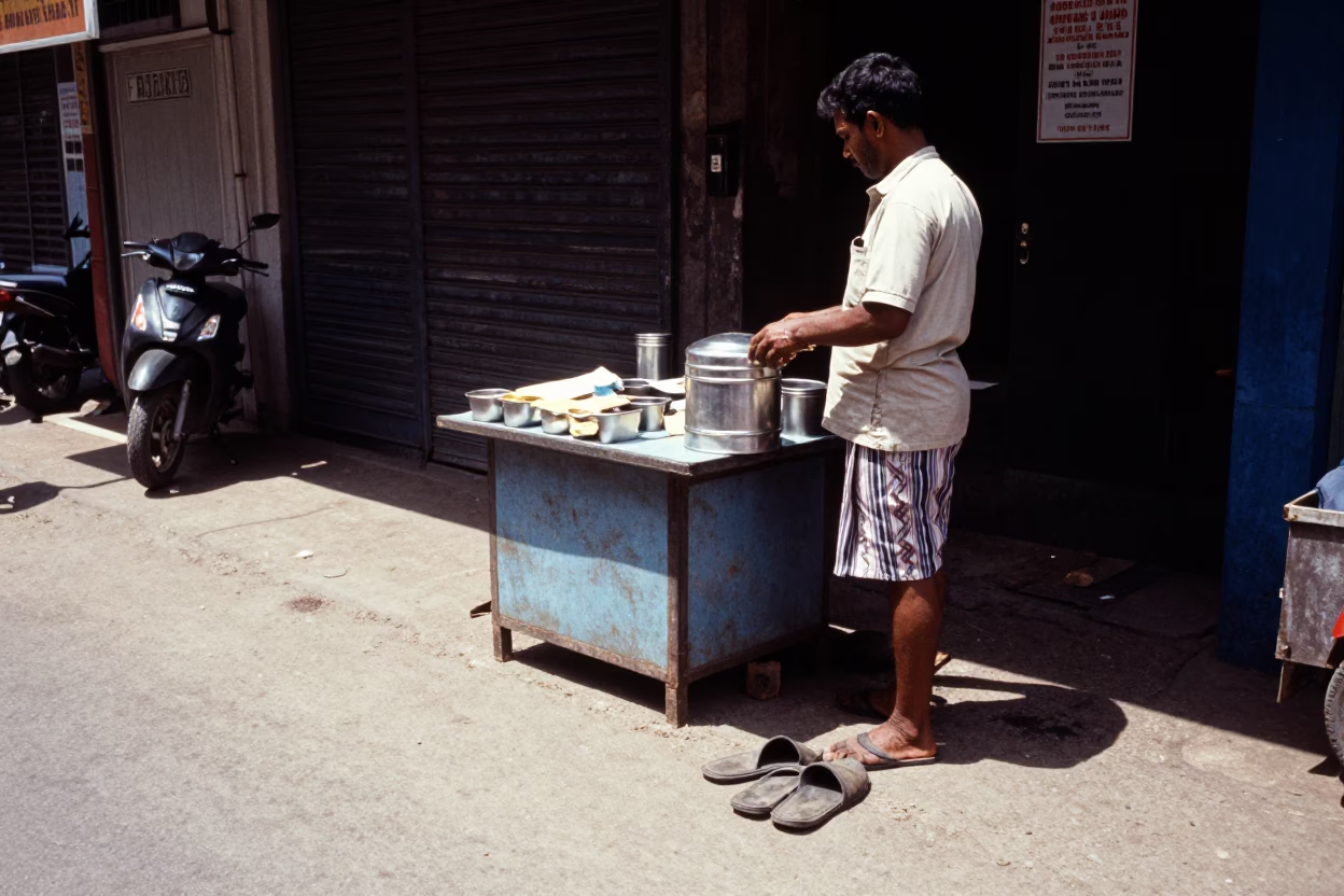 Flat Noon Light on Street Corner in Kochi in in Kochi, India