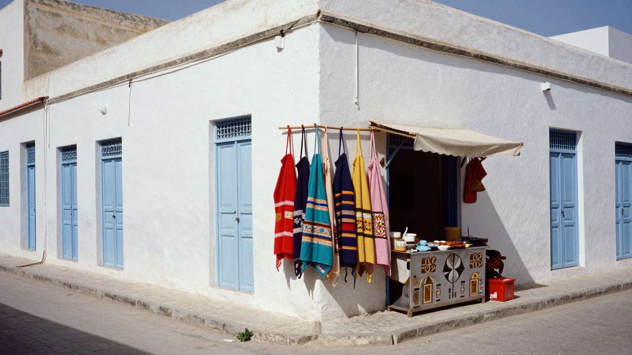 Flat Noon Light on Street Corner in Tunis in in Tunis, Tunisia