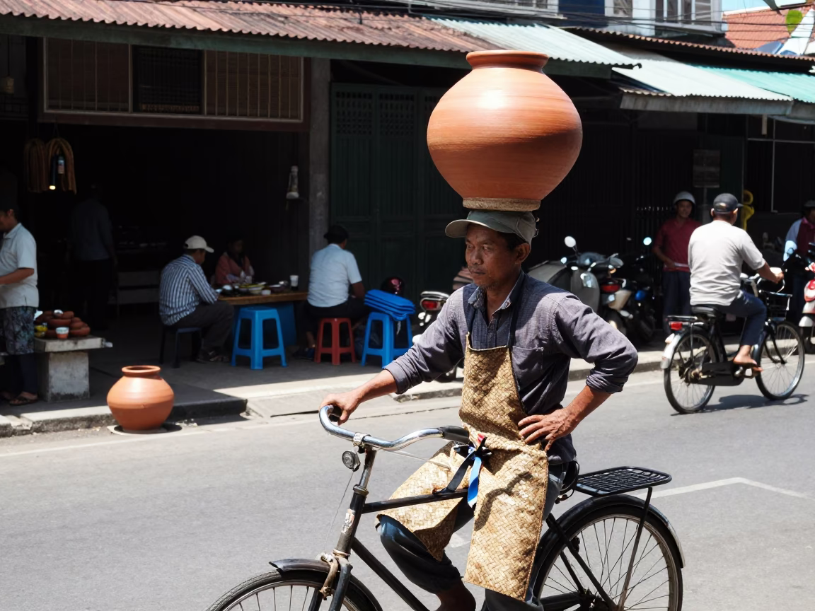 Flat Noon Light on Vendor in in Yogyakarta, Indonesia