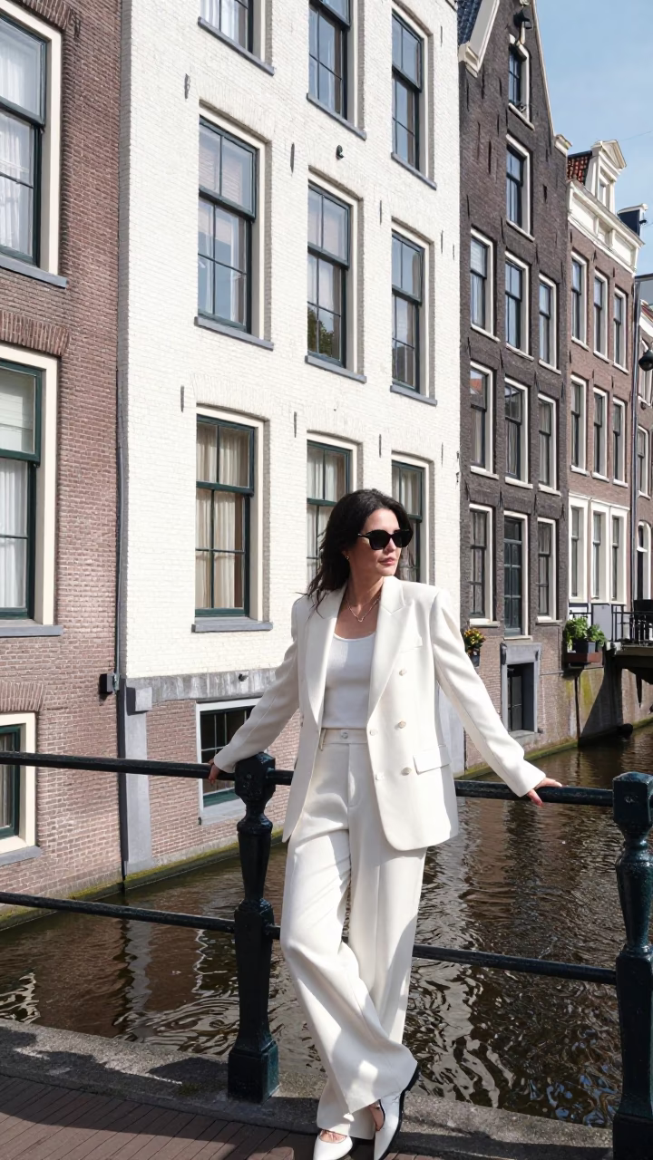 Flat Noon Light on Woman in Amsterdam in in Amsterdam, Netherlands