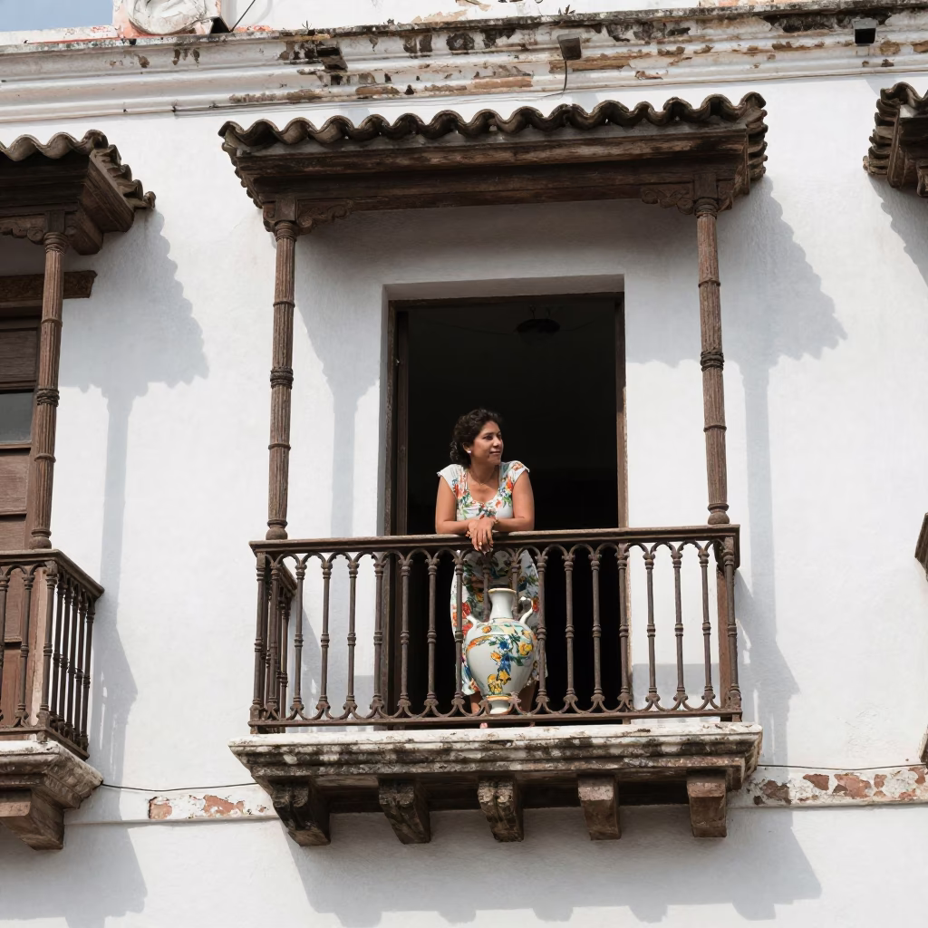 Flat Noon Light on Woman in Cartagena in in Cartagena, Colombia