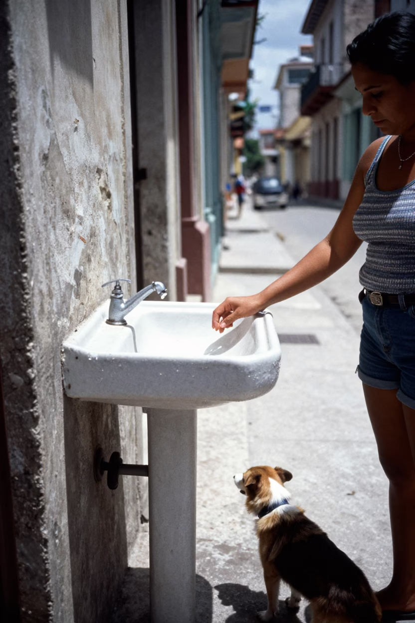 Flat Noon Light on Woman in Havana in in Havana, Cuba