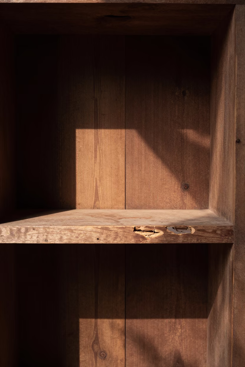 Flat Noon Light on Wooden Shelf in Luang Prabang in in Luang Prabang, Laos