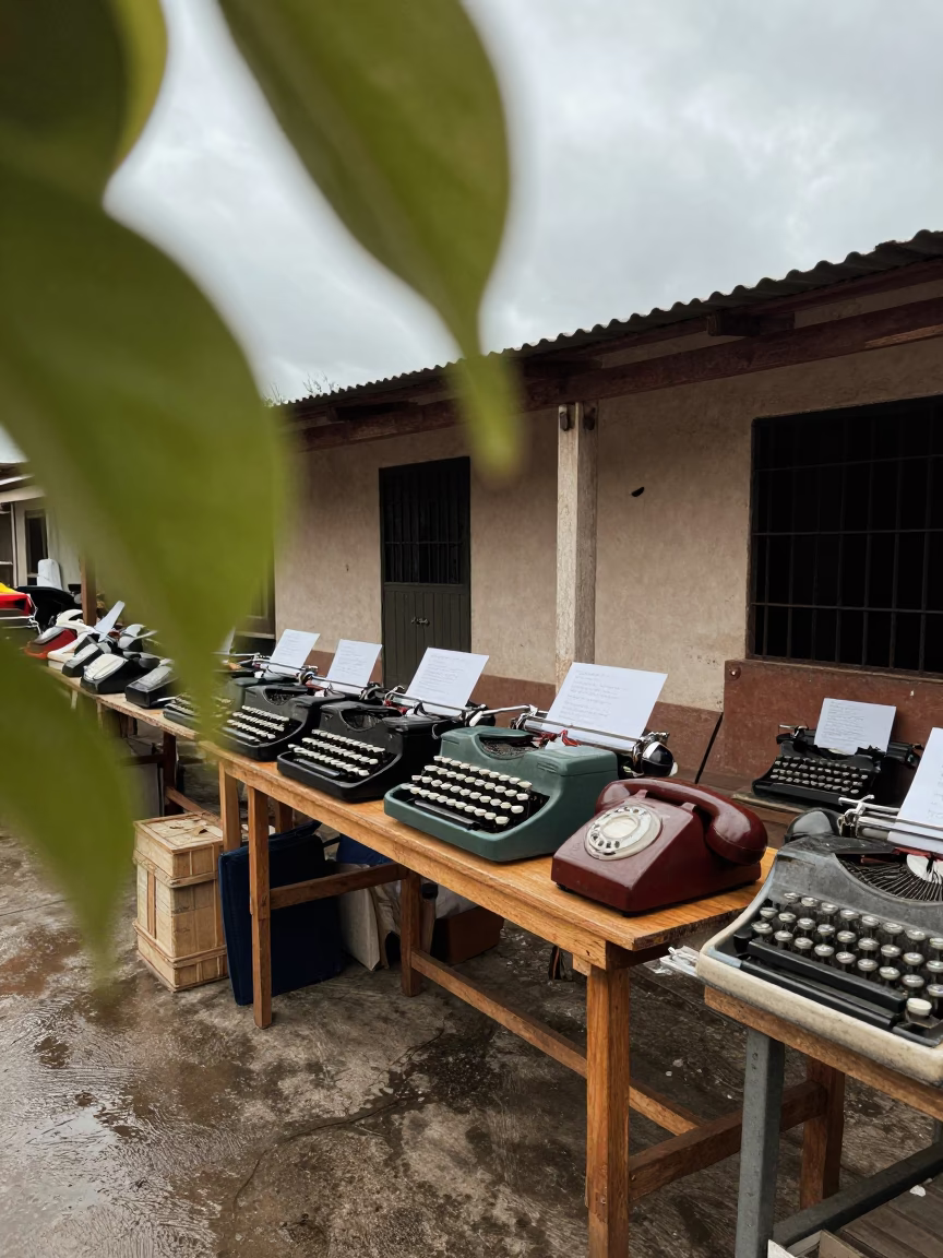 Flea Market Stall Typewriters and Phones Puerto Barrios in in a flea market lane in Puerto Barrios